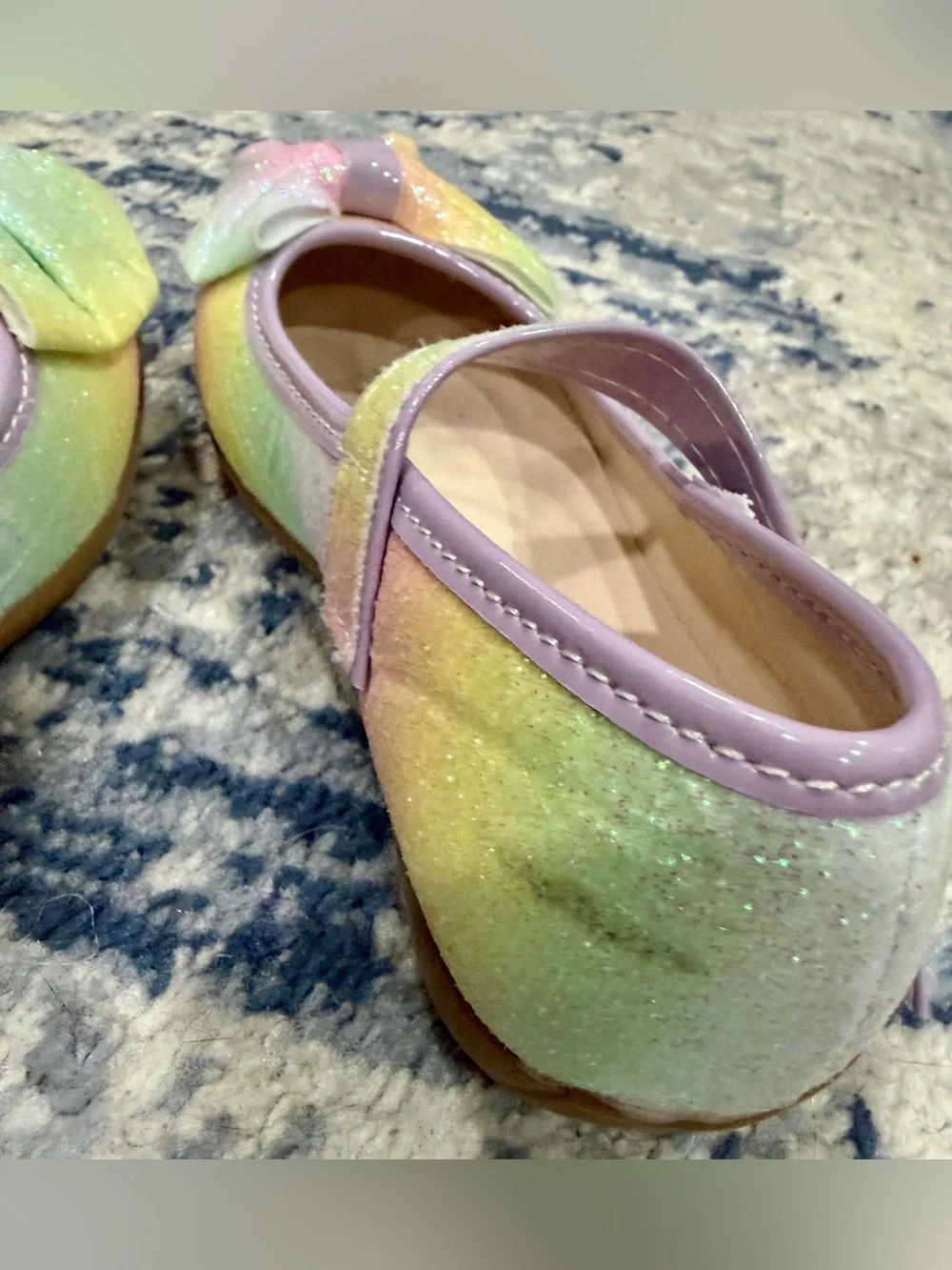 Girls' Pastel Rainbow Glitter Mary Jane Dress Shoes with Bow